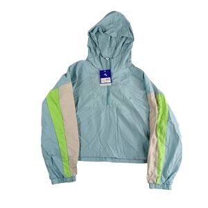 JoyLab Jacket Womens Large Blue Full Zip Hoodie Crop Windbreaker Pockets NWT